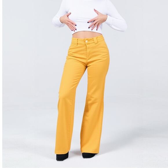 Adaptation Lowrider High Rise Wide Leg Yellow Jeans Women’s M - Picture 1 of 12